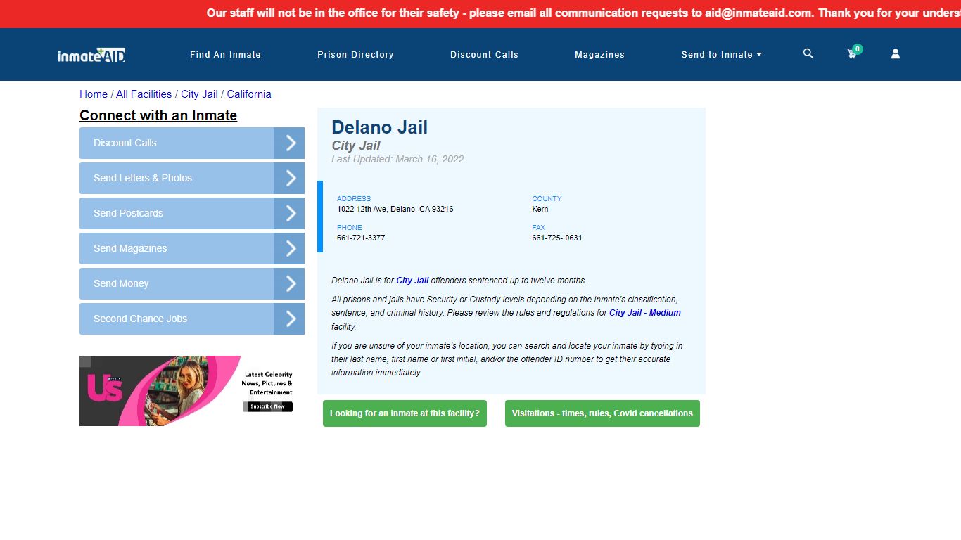 Delano Jail | Inmate Locator