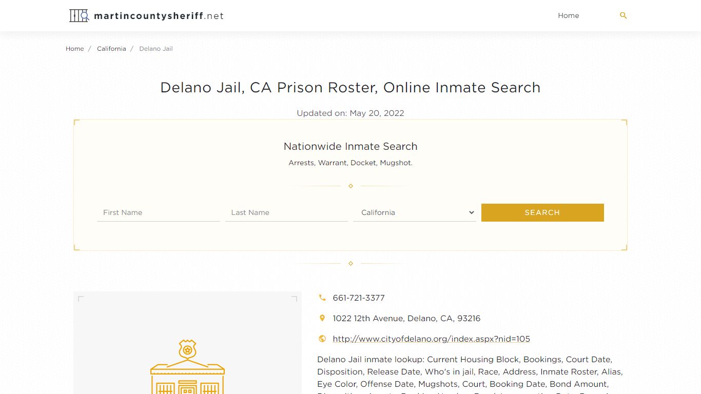 Delano Jail, CA Prison Roster, Online Inmate Search ...